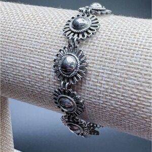 Vintage Sterling Silver Bracelet Floral Openwork Chain Art Deco MCM 30s 40s